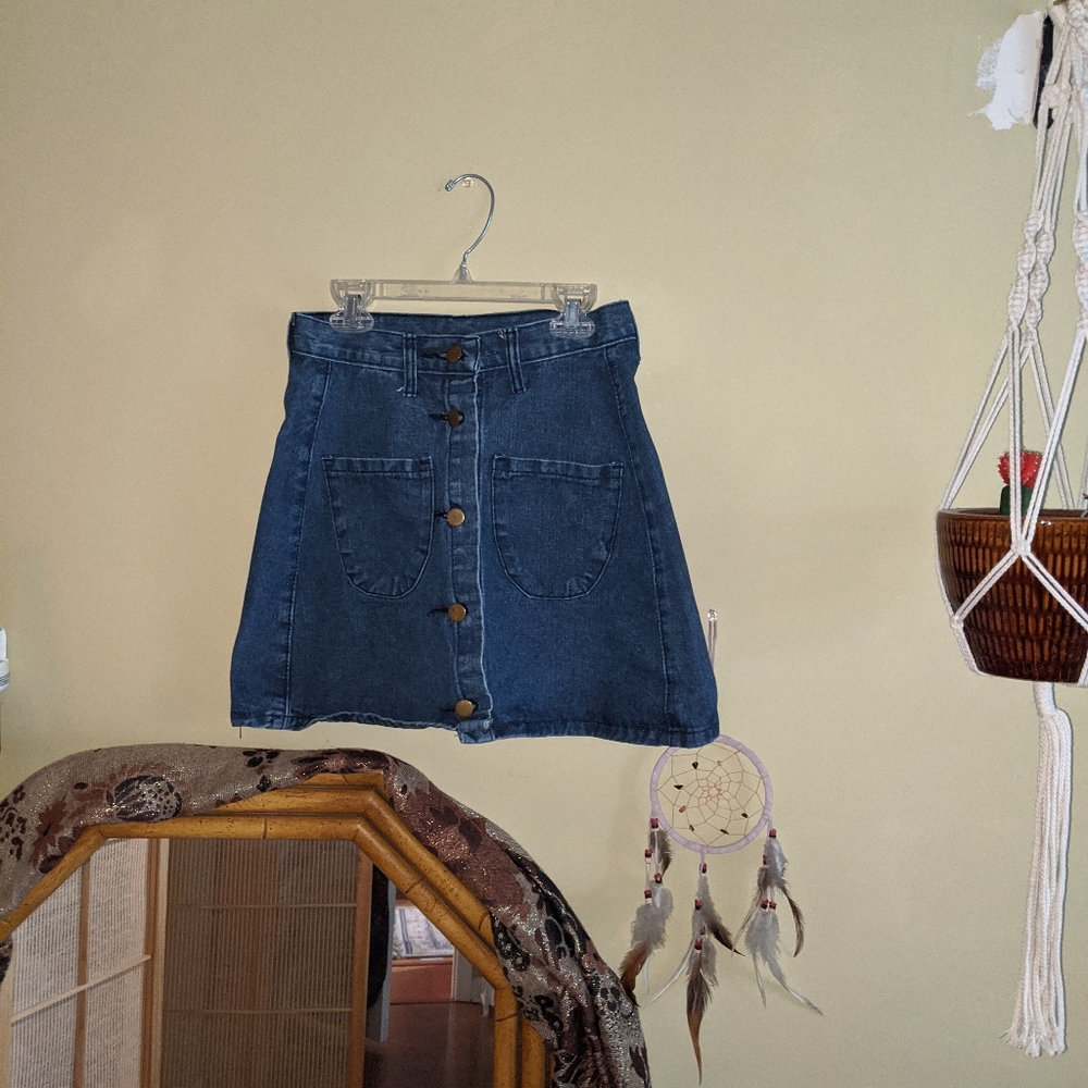 Denim high rise A line skirt with gold buttons